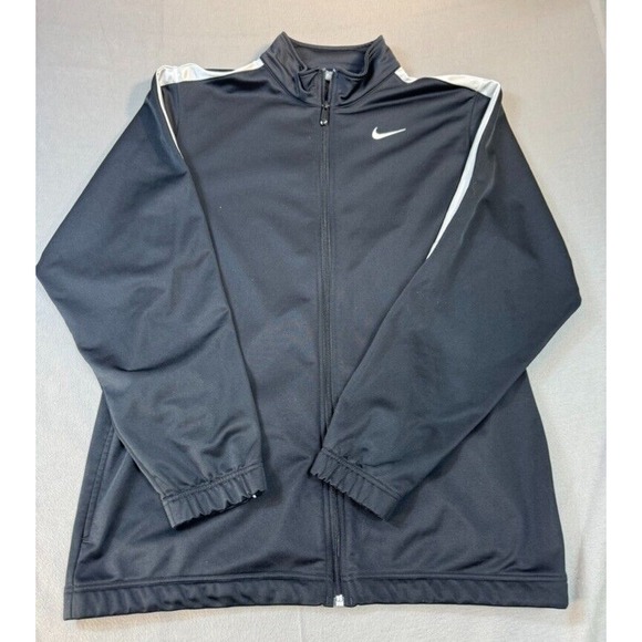 Nike Track Jacket Mens Large Knit‎ Warm Up Black Full Zip Long Sleeve Y2K - Picture 1 of 14